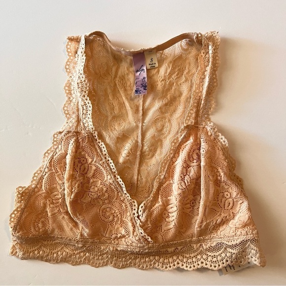 Alya Lace Bralette Tan Cream Nude Small Deep V Plunge - Picture 1 of 4